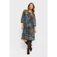2-biz-naisten-siniruskea-kuviollinen-pliseerimekko-34-hihoilla