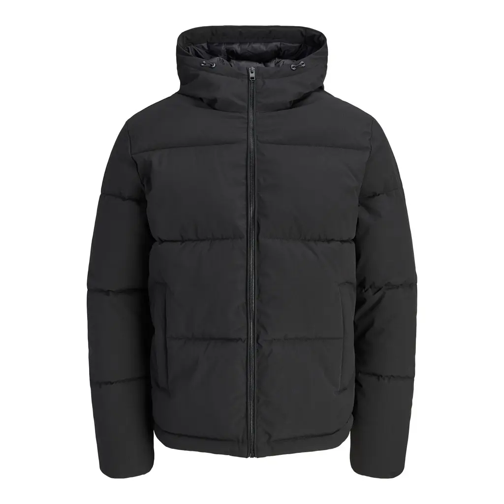 JACKJONES-miesten-musta-hupullinen-hiukan-vetta-hylkiva-toppatakki-vetoketjukiinnityksella
