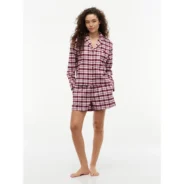 Tommy-Hilfiger-nasiten-viininpunainen-ruudullinen-shortsipyjamasetti-unimaskilla