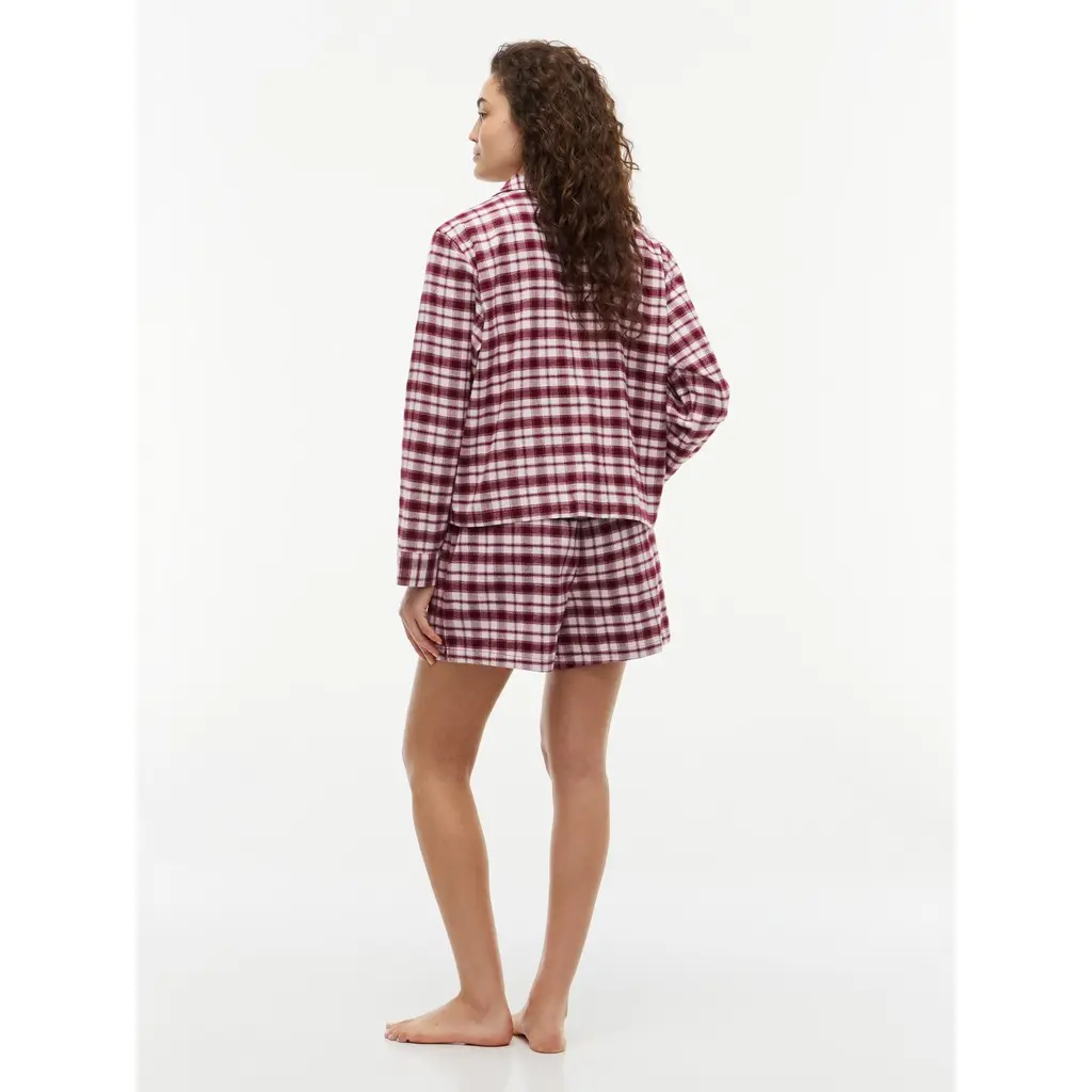 Tommy-Hilfiger-nasiten-viininpunainen-ruudullinen-shortsipyjamasetti-unimaskilla